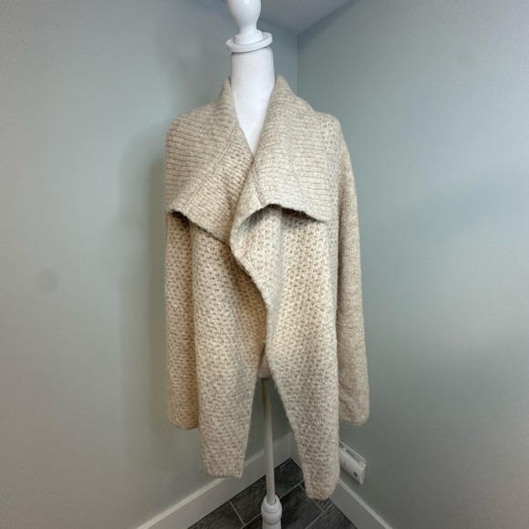 Loft  Drape Hem Open Cardigan Wool Blend  Beige  Wrap Jacket-Type Sweater XL - Picture 5 of 15